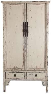 Armoire chinoise 2 portes 2 tiroirs en orme blanc