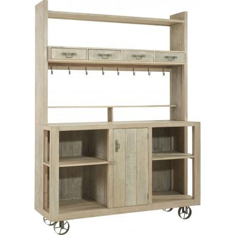 Vaisselier en bois massif blanchi Mahé 147x48,5xH2
