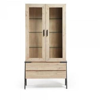 Vitrine bois et métal 2 tiroirs 2 portes Spike