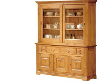 Buffet vaisselier large chêne 3 portes 2 corps