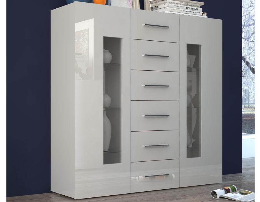 Buffet haut design blanc laqué avec éclairage GALE