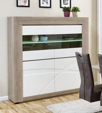 Vaisselier blanc laqué et chêne gris avec LED mode