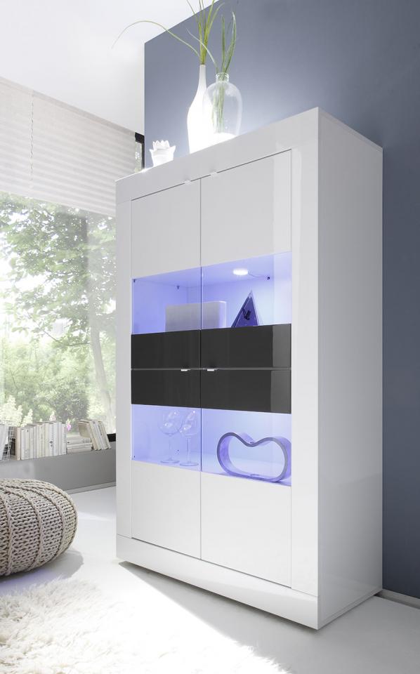 Argentier-vaisselier blanc et gris laqué design FO
