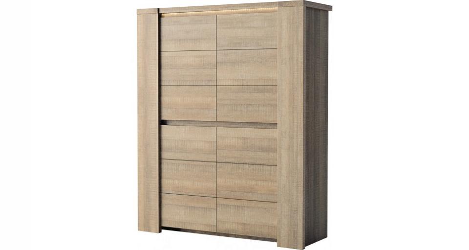 Buffet vaisselier chêne taupe 4 portes DERBY