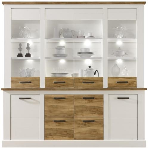 Vitrine 210x210 cm coloris pin blanc et noyer sati