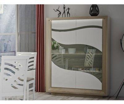 Vaisselier blanc laqué et couleur bois moderne VAN