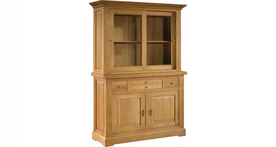 Buffet vaisselier chêne massif ciré 2 portes couli