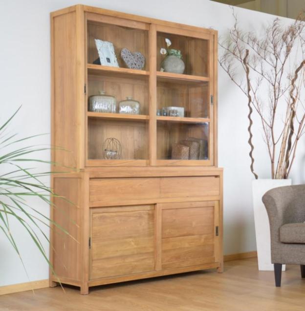 Vitrine vaisselier teck walk natura 140 cm tiroirs
