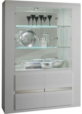 Vitrine à 2 portes blanc laqué avec led