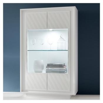 Vitrine blanc laqué mat avec motifs rayures BURTON