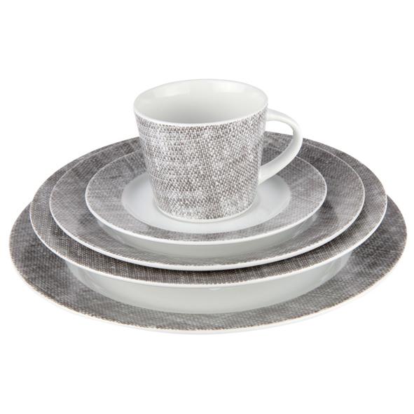 Service de table 20 pièces gris et blanc en porcel