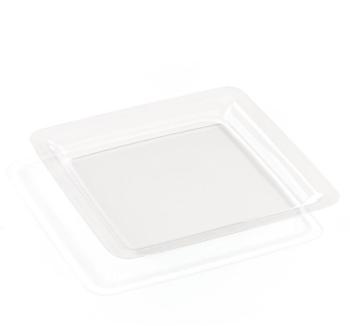 20 assiettes en plastique rigide carré transparent