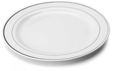 Assiette Plastique Blanche filet Argent Ø23cm (X6)