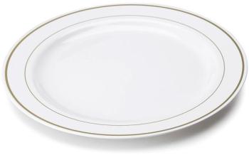 200 assiettes en plastique rigide blanc liseré or