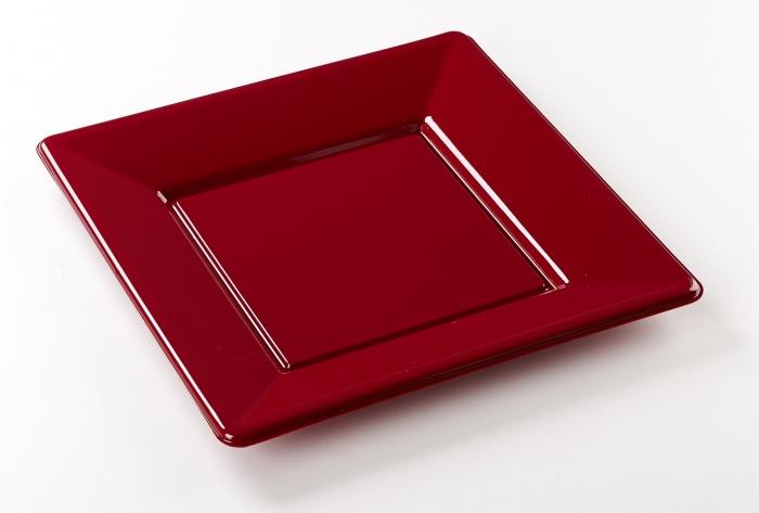 8 assiettes carrées plastique bordeaux 23x23 cm