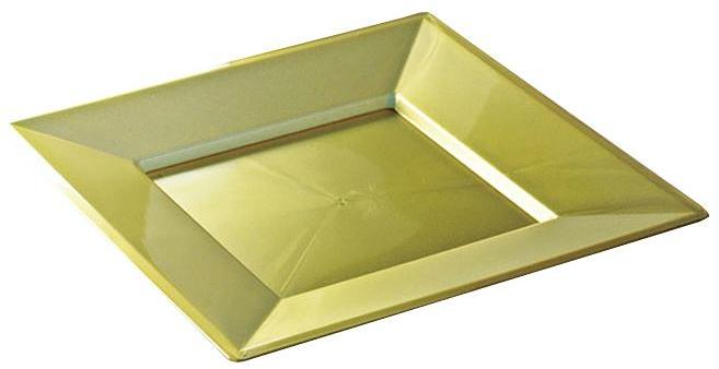 12 assiettes en plastique rigide carré or PRESTIGE
