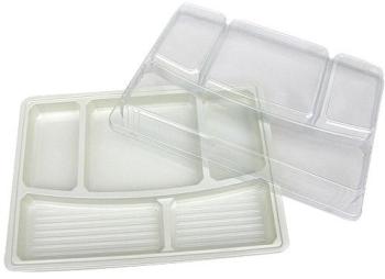 Plateau repas 5 compartiments en PS beige