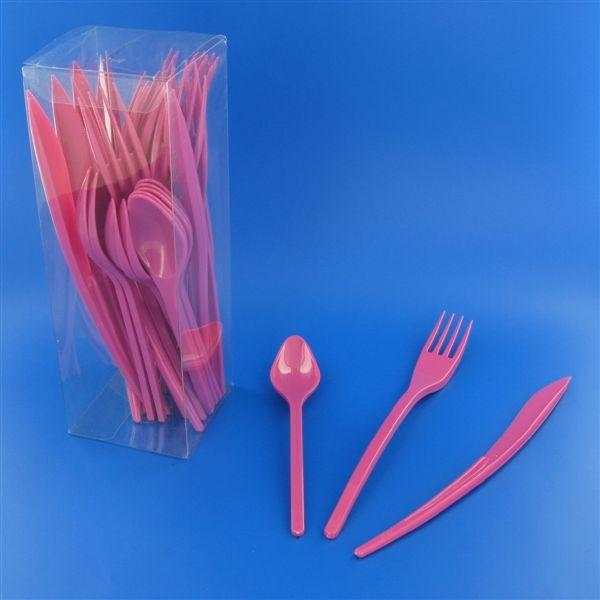 30 couverts plastique fuchsia