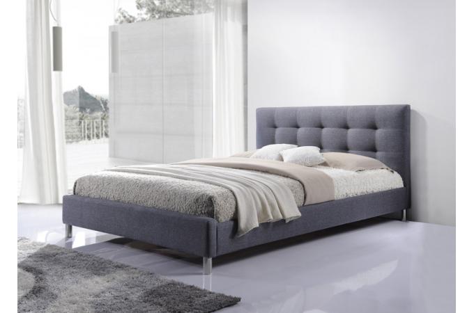 Promo : Lit gris 160 en tissu avec tête de lit cap
