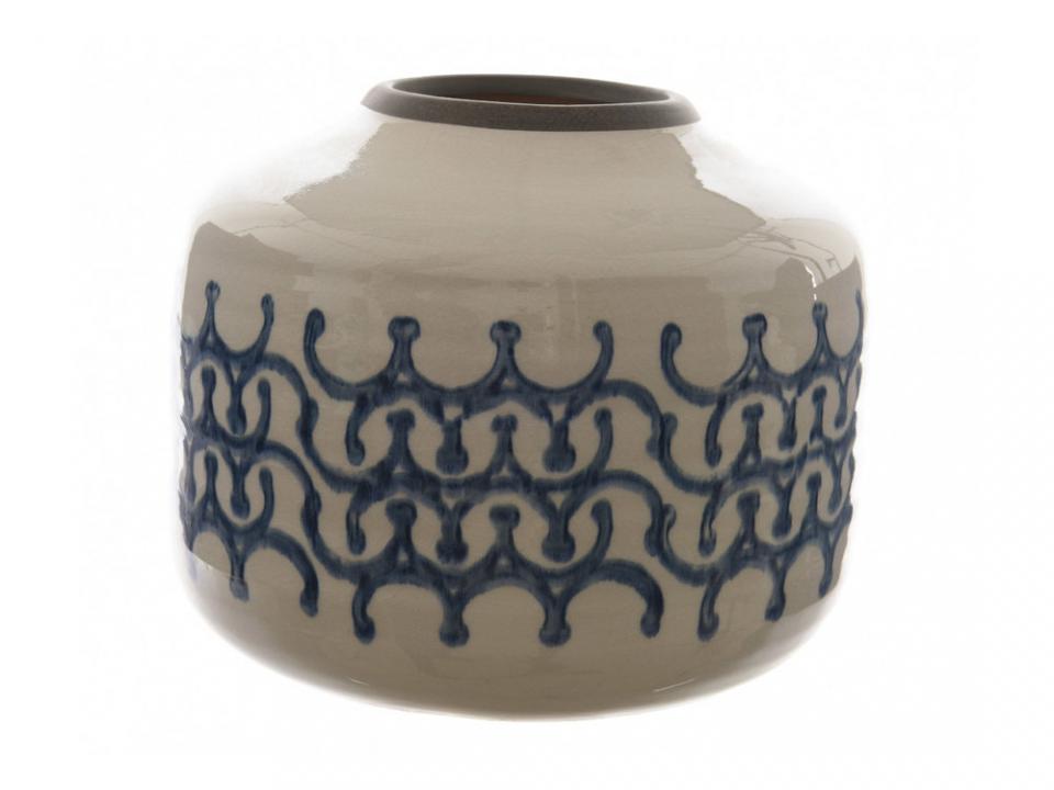 Vase en céramique motif ethnique bleu D 22 5xH 17cm Vase en céramique motif ethnique