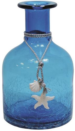 Vase petite bouteille en verre teinté bleu Vase petite bouteille en verre