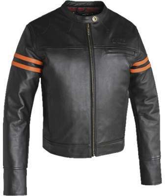 Blouson Moto Femme GUNS ANGIE Cuir Noir Orange