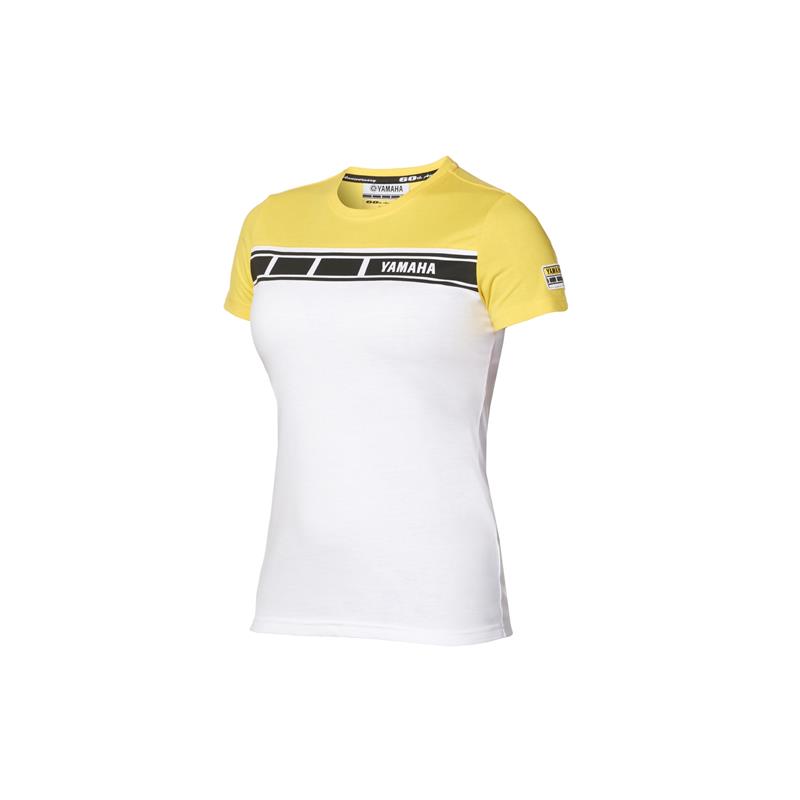 TEE SHIRT FEMME YAMAHA 60E ANNIVERSAIRE JAUNE/BLAN