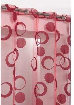 Voilage Organza Motif Cercles Floqués Velours Roug