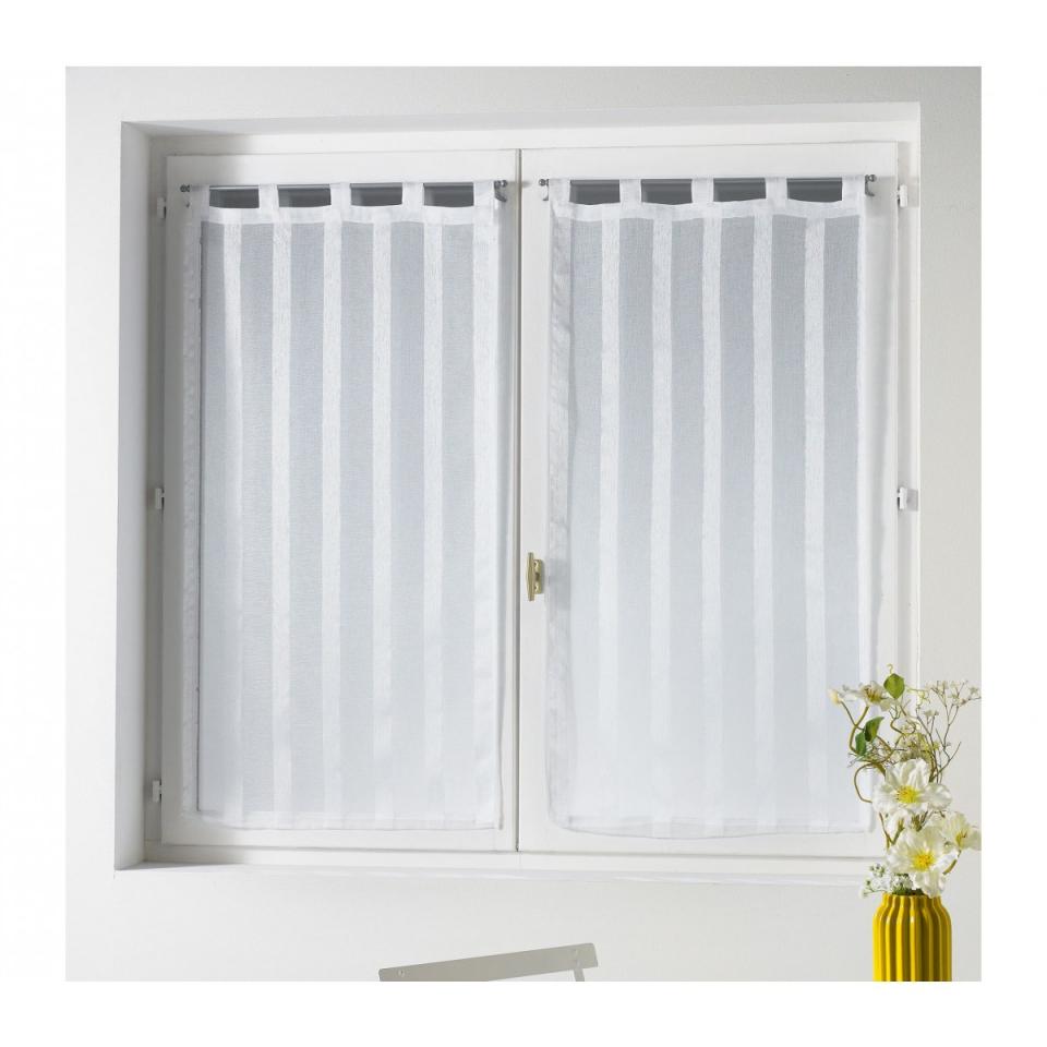 Paire de Voilages Fenêtres 2x60x90 Sable Rayé Blan