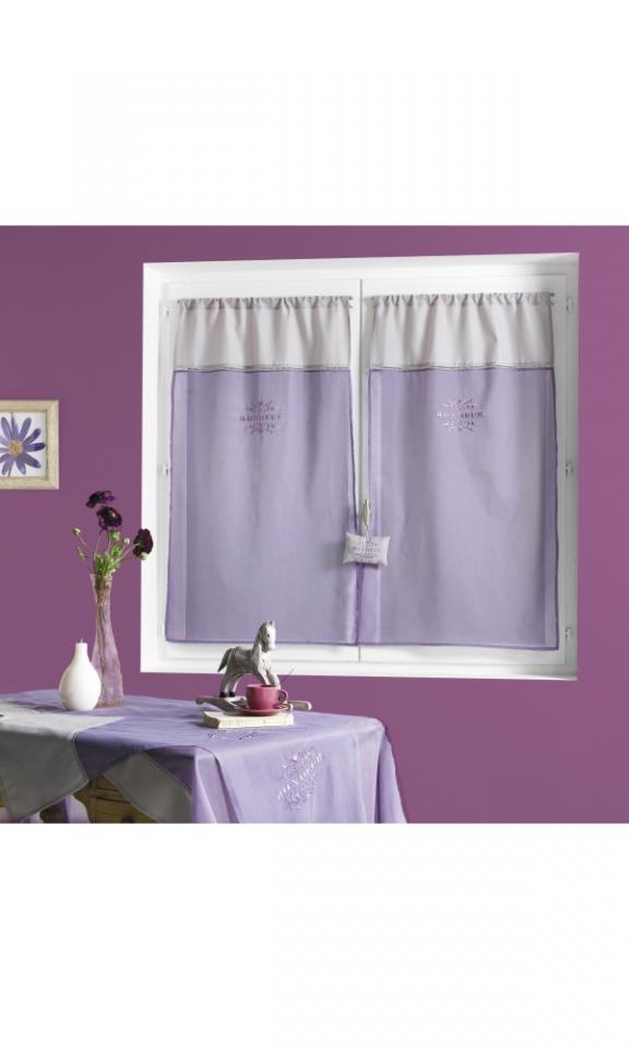 Vitrage Voile de coton brodé Bonheur